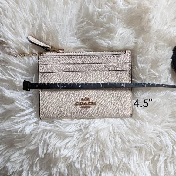 Coach, Mini Skinny ID Case, Crossgrain Leather, Chalk White, Gold Key Ring EUC